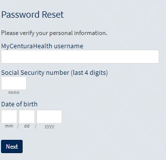 MyCenturaHealth Password Reset